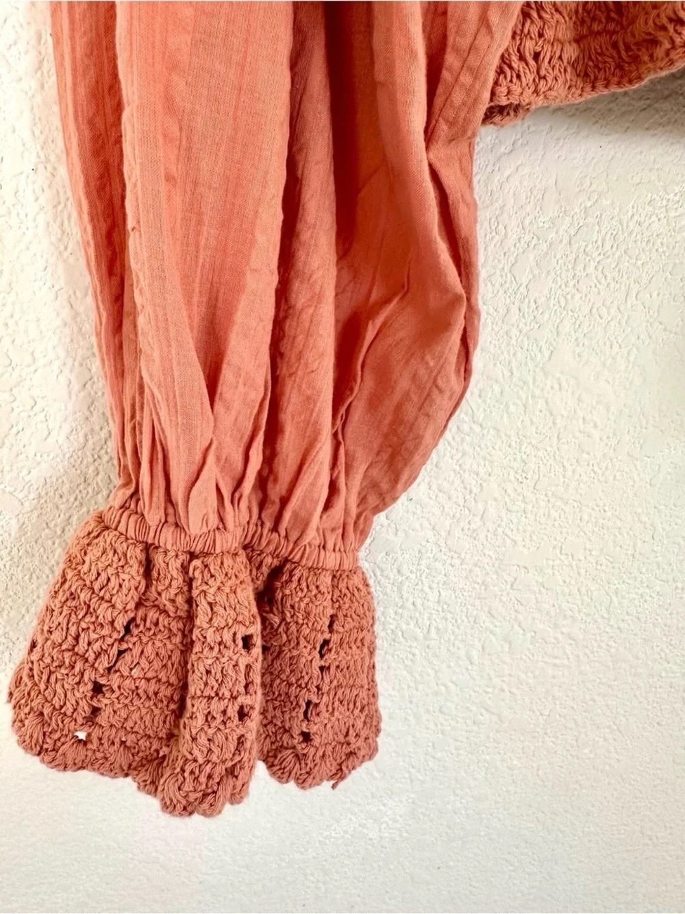 🤍 NWT Free People Small Petite Crochet Open Back Boho Peasant Top Terracotta